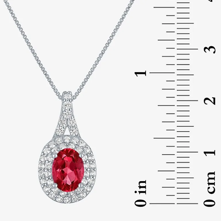 Gemstone & Lab-Created White Sapphire Sterling Silver Halo Pendant Necklace