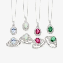 Gemstone & Lab-Created White Sapphire Sterling Silver Halo Pendant Necklace