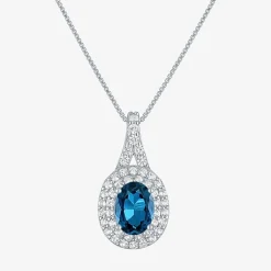 Gemstone & Lab-Created White Sapphire Sterling Silver Halo Pendant Necklace