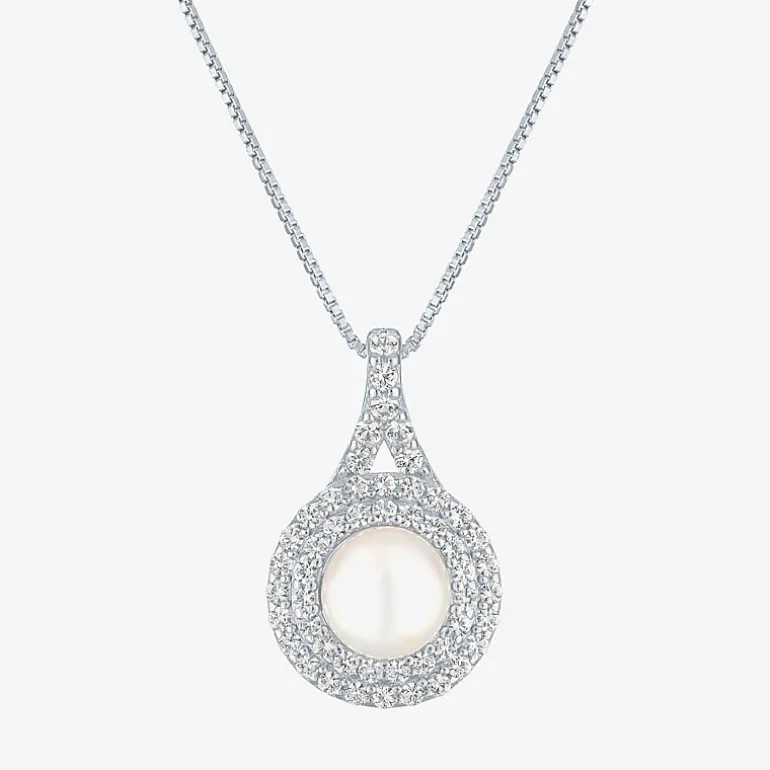 Gemstone & Lab-Created White Sapphire Sterling Silver Halo Pendant Necklace
