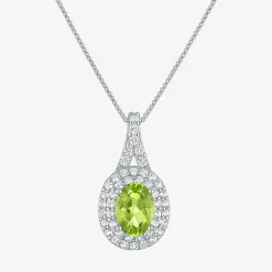 Gemstone & Lab-Created White Sapphire Sterling Silver Halo Pendant Necklace