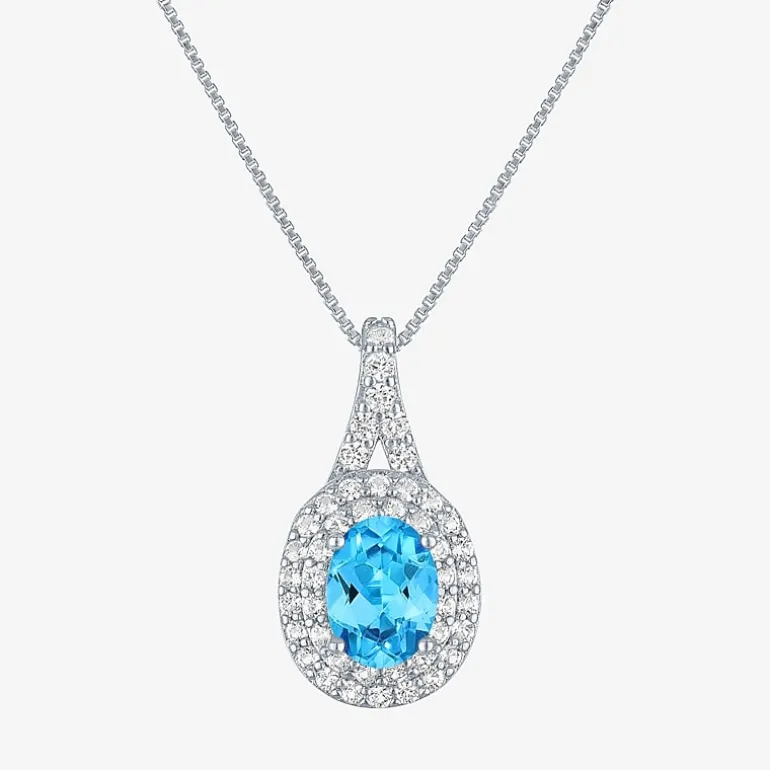 Gemstone & Lab-Created White Sapphire Sterling Silver Halo Pendant Necklace