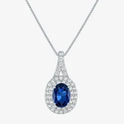 Gemstone & Lab-Created White Sapphire Sterling Silver Halo Pendant Necklace