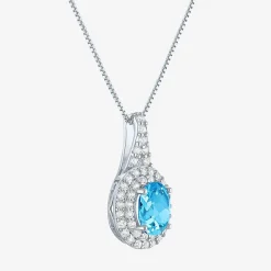 Gemstone & Lab-Created White Sapphire Sterling Silver Halo Pendant Necklace