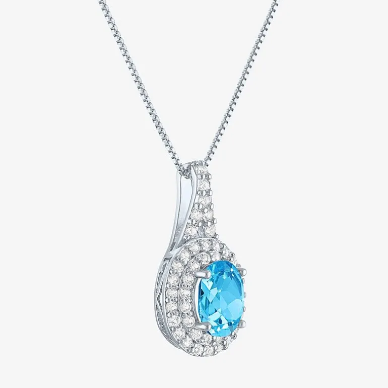 Gemstone & Lab-Created White Sapphire Sterling Silver Halo Pendant Necklace