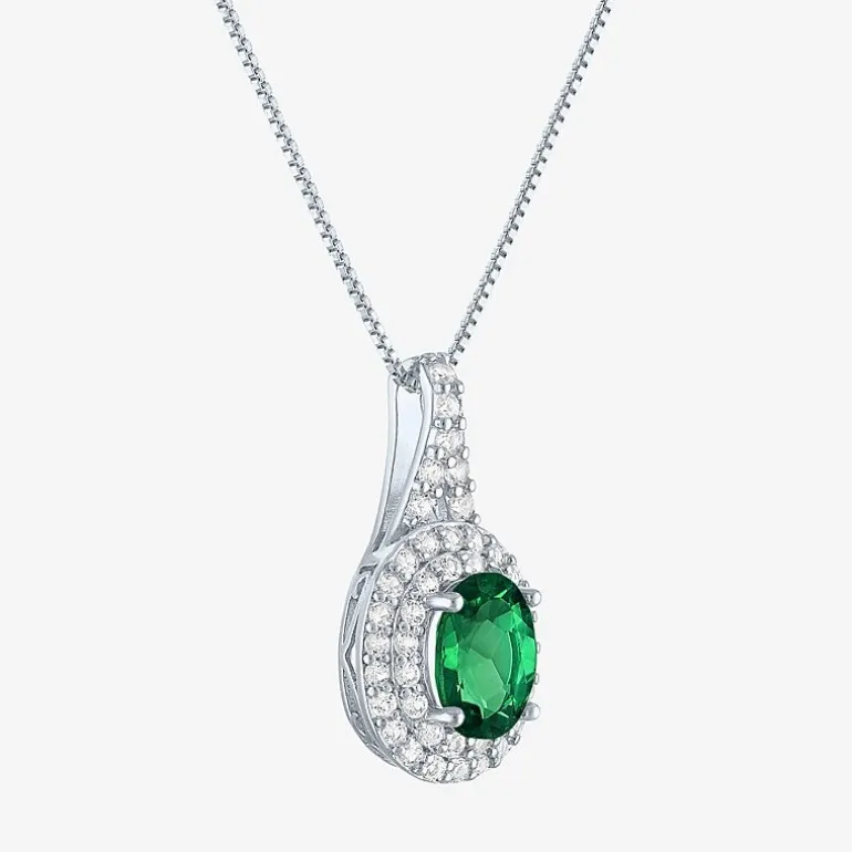 Gemstone & Lab-Created White Sapphire Sterling Silver Halo Pendant Necklace