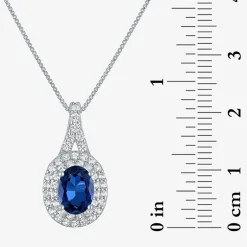 Gemstone & Lab-Created White Sapphire Sterling Silver Halo Pendant Necklace