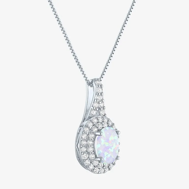 Gemstone & Lab-Created White Sapphire Sterling Silver Halo Pendant Necklace