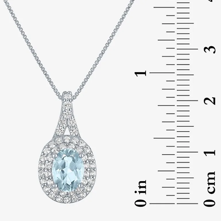 Gemstone & Lab-Created White Sapphire Sterling Silver Halo Pendant Necklace