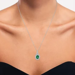 Gemstone & Lab-Created White Sapphire Sterling Silver Halo Pendant Necklace