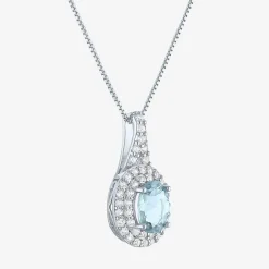 Gemstone & Lab-Created White Sapphire Sterling Silver Halo Pendant Necklace