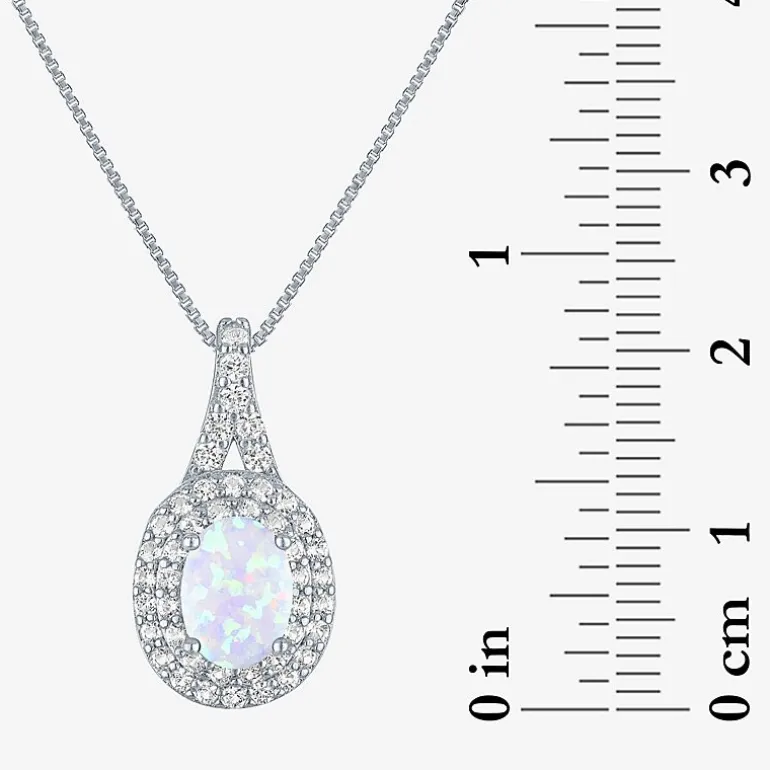 Gemstone & Lab-Created White Sapphire Sterling Silver Halo Pendant Necklace