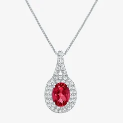 Gemstone & Lab-Created White Sapphire Sterling Silver Halo Pendant Necklace