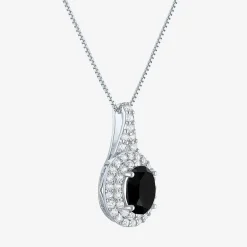 Gemstone & Lab-Created White Sapphire Sterling Silver Halo Pendant Necklace