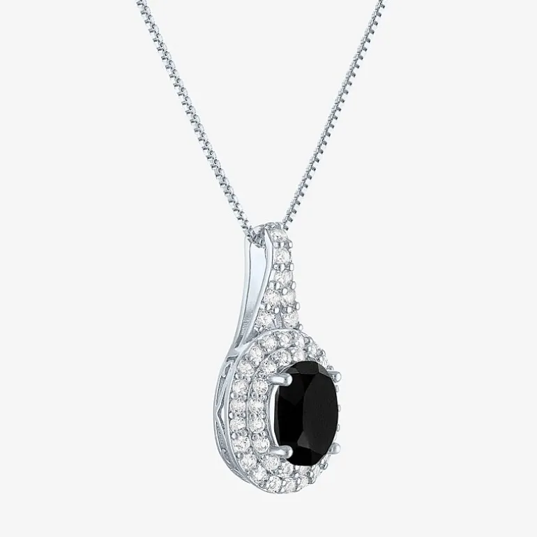 Gemstone & Lab-Created White Sapphire Sterling Silver Halo Pendant Necklace