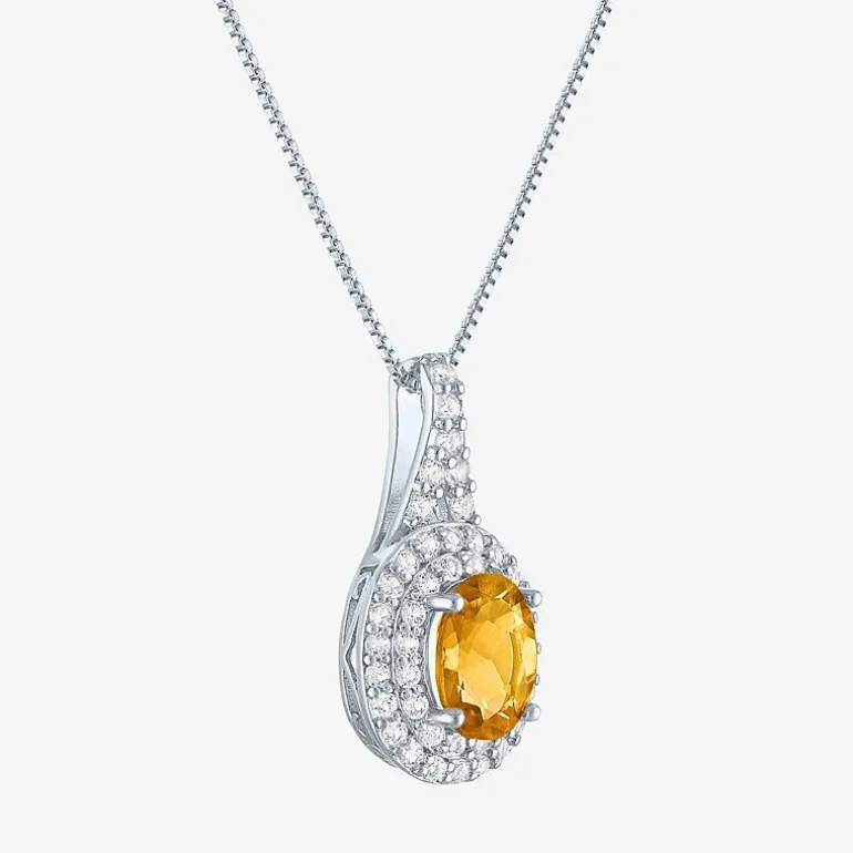 Gemstone & Lab-Created White Sapphire Sterling Silver Halo Pendant Necklace