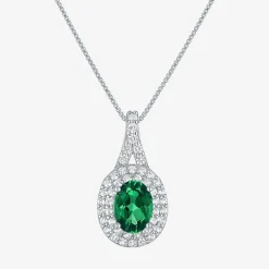 Gemstone & Lab-Created White Sapphire Sterling Silver Halo Pendant Necklace