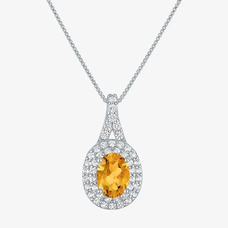 Gemstone & Lab-Created White Sapphire Sterling Silver Halo Pendant Necklace