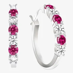 Gemstone & Lab-Created White Sapphire Sterling Silver Hoop Earrings