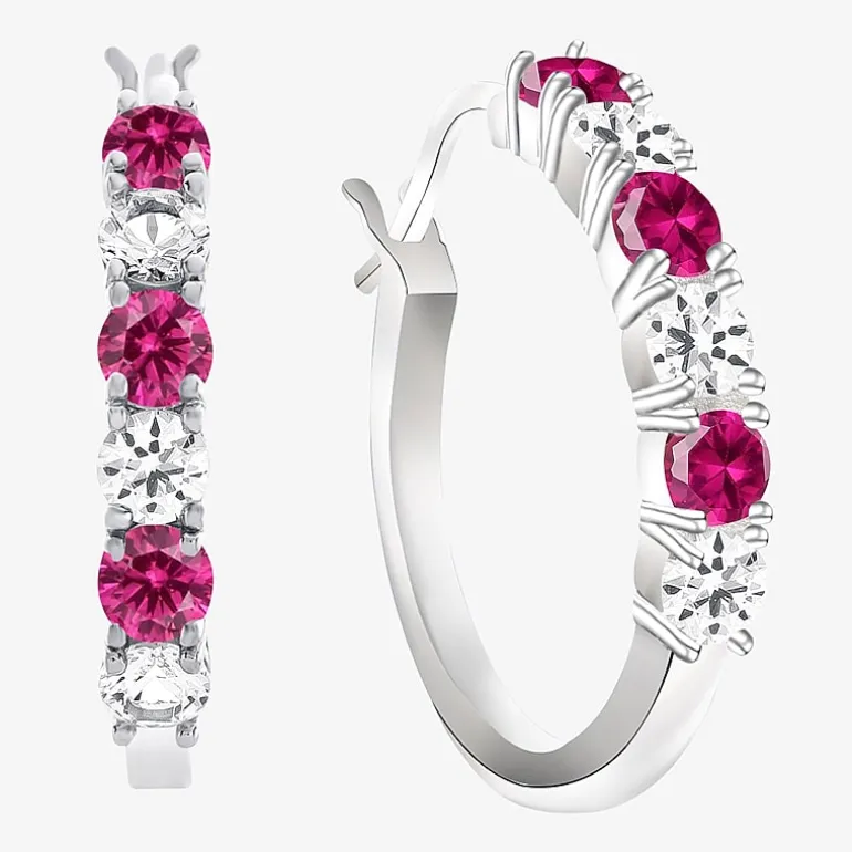 Gemstone & Lab-Created White Sapphire Sterling Silver Hoop Earrings