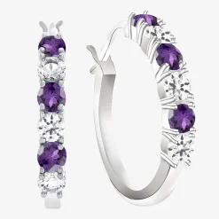 Gemstone & Lab-Created White Sapphire Sterling Silver Hoop Earrings