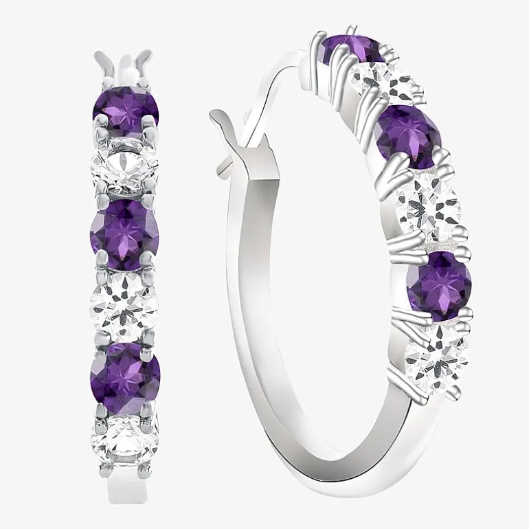 Gemstone & Lab-Created White Sapphire Sterling Silver Hoop Earrings