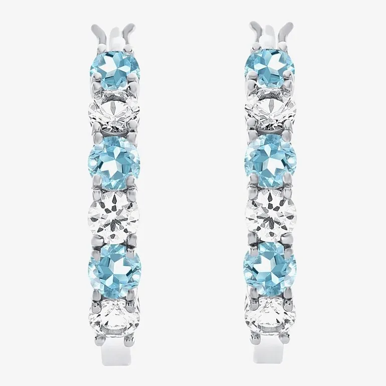 Gemstone & Lab-Created White Sapphire Sterling Silver Hoop Earrings