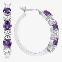 Gemstone & Lab-Created White Sapphire Sterling Silver Hoop Earrings