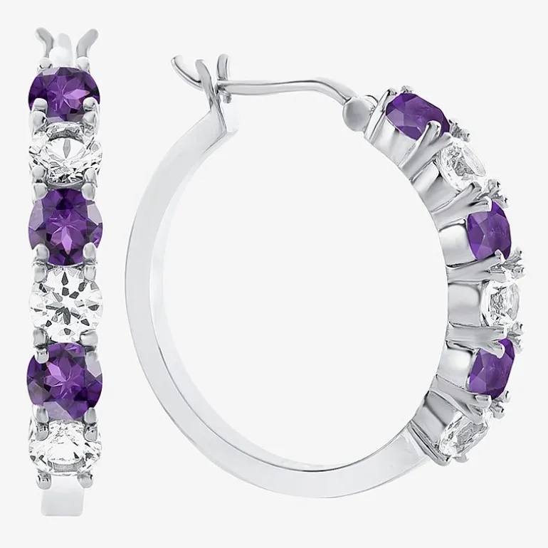 Gemstone & Lab-Created White Sapphire Sterling Silver Hoop Earrings