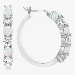 Gemstone & Lab-Created White Sapphire Sterling Silver Hoop Earrings