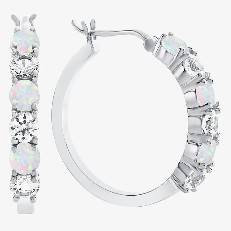 Gemstone & Lab-Created White Sapphire Sterling Silver Hoop Earrings