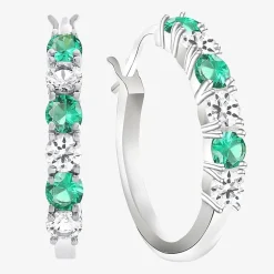 Gemstone & Lab-Created White Sapphire Sterling Silver Hoop Earrings