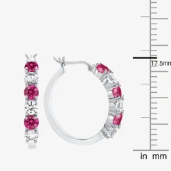 Gemstone & Lab-Created White Sapphire Sterling Silver Hoop Earrings