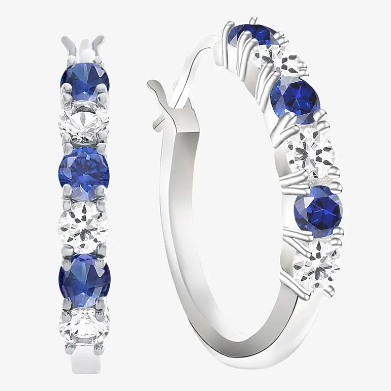 Gemstone & Lab-Created White Sapphire Sterling Silver Hoop Earrings
