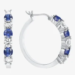 Gemstone & Lab-Created White Sapphire Sterling Silver Hoop Earrings