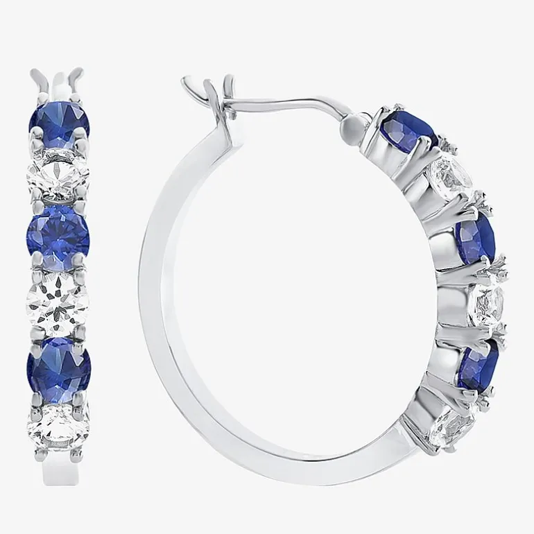 Gemstone & Lab-Created White Sapphire Sterling Silver Hoop Earrings
