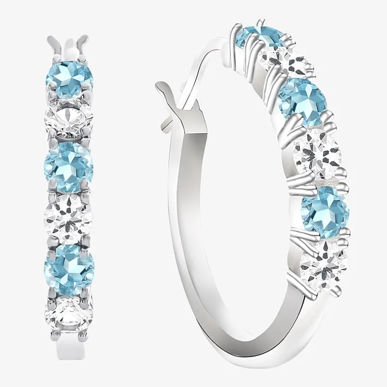 Gemstone & Lab-Created White Sapphire Sterling Silver Hoop Earrings