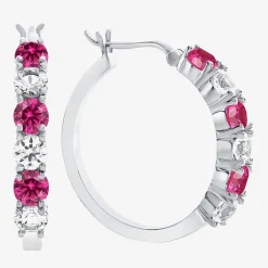 Gemstone & Lab-Created White Sapphire Sterling Silver Hoop Earrings