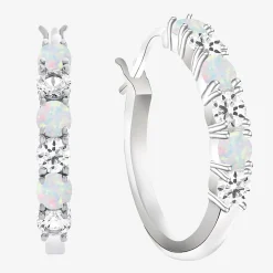 Gemstone & Lab-Created White Sapphire Sterling Silver Hoop Earrings