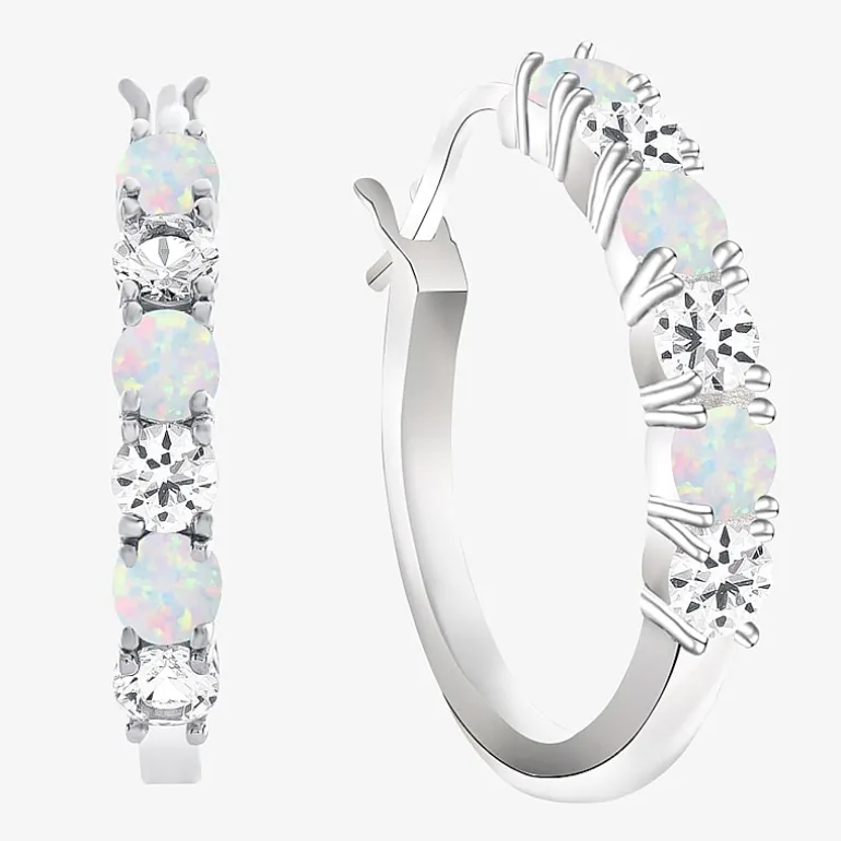 Gemstone & Lab-Created White Sapphire Sterling Silver Hoop Earrings