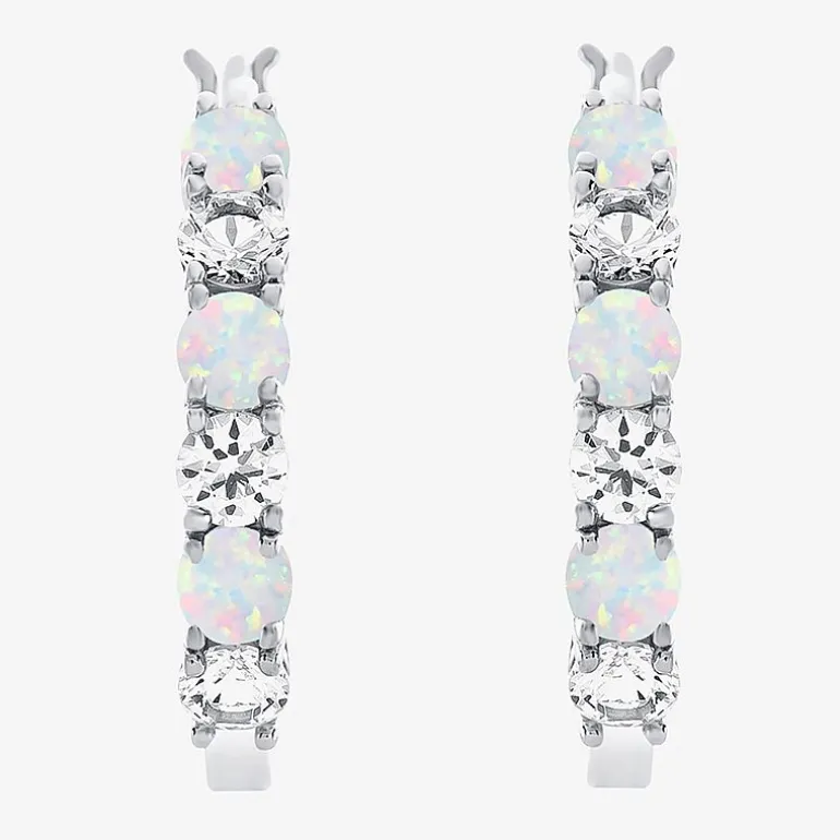 Gemstone & Lab-Created White Sapphire Sterling Silver Hoop Earrings