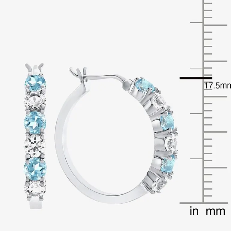 Gemstone & Lab-Created White Sapphire Sterling Silver Hoop Earrings