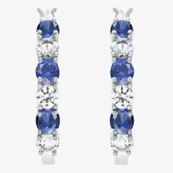 Gemstone & Lab-Created White Sapphire Sterling Silver Hoop Earrings