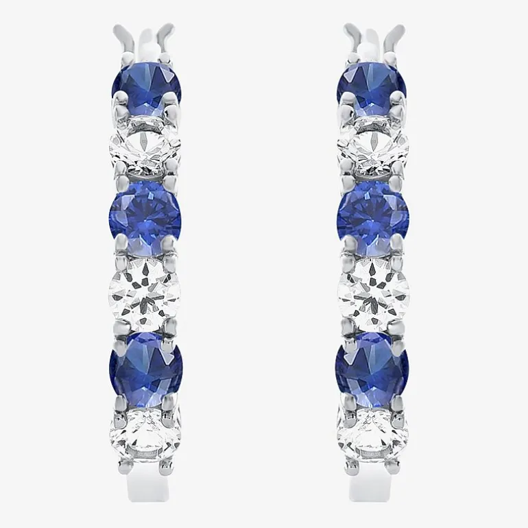Gemstone & Lab-Created White Sapphire Sterling Silver Hoop Earrings