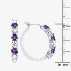 Gemstone & Lab-Created White Sapphire Sterling Silver Hoop Earrings
