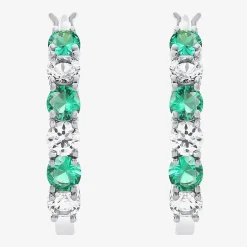 Gemstone & Lab-Created White Sapphire Sterling Silver Hoop Earrings