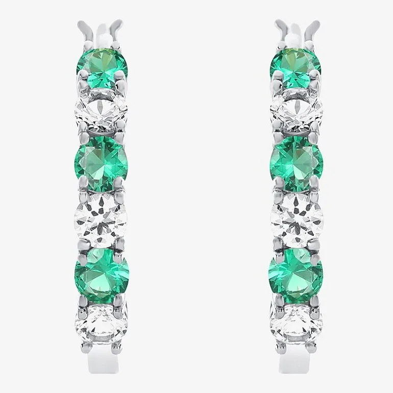 Gemstone & Lab-Created White Sapphire Sterling Silver Hoop Earrings