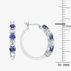 Gemstone & Lab-Created White Sapphire Sterling Silver Hoop Earrings