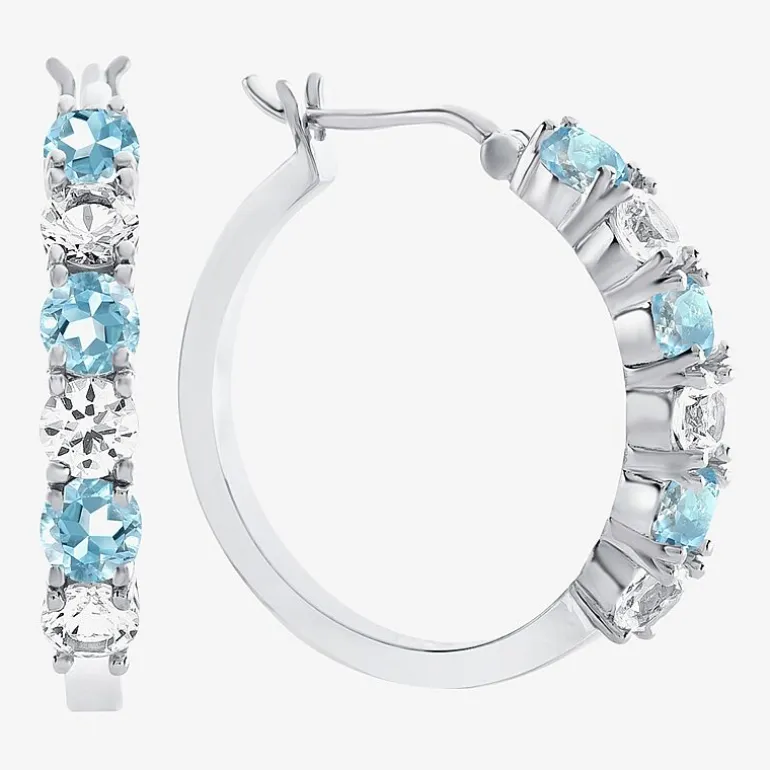 Gemstone & Lab-Created White Sapphire Sterling Silver Hoop Earrings