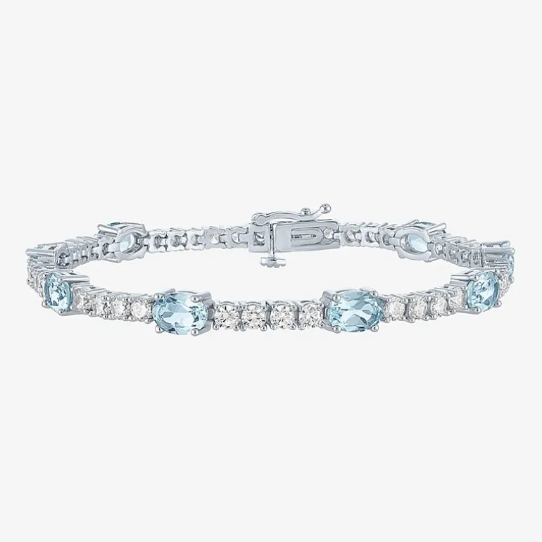 Gemstone Pure Silver Over Brass Tennis Bracelet